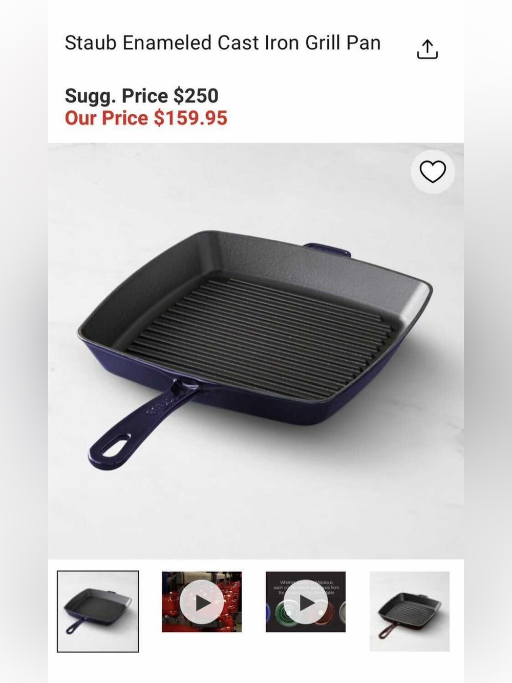 New Box Staub Cast Iron Skillet Grill Pan Even Cooking Bleu Intense Dark Blue
